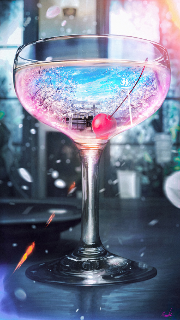 600.日本画师banishment唯美意境场景"水杯"壁纸